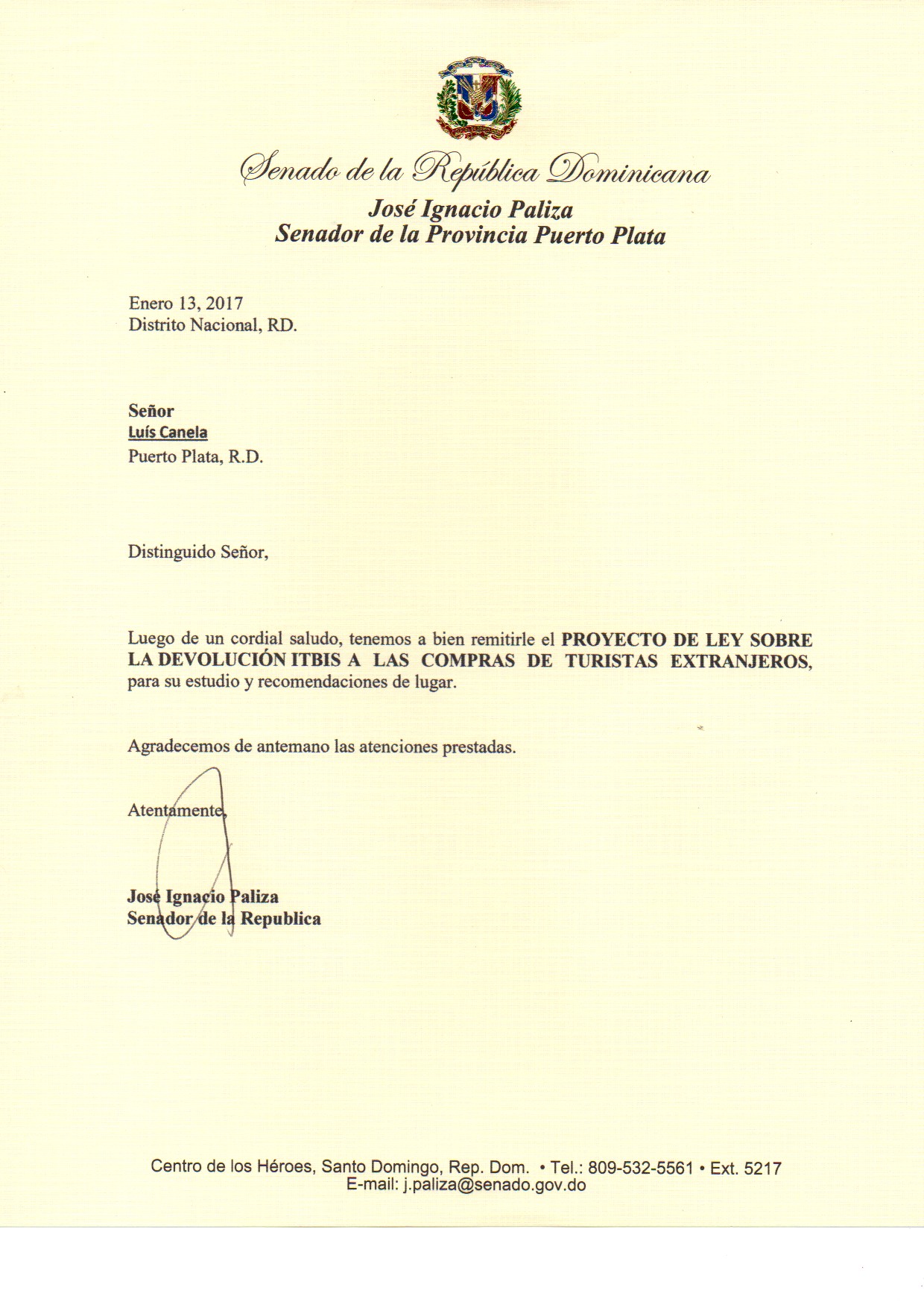 Carta al Licenciado José Ignacio Paliza 