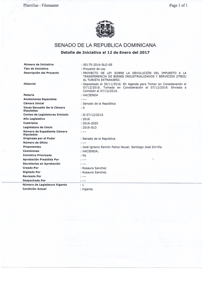 Proyecto de ley sobre la devolución ITBIS a las compras de turistas extranjeros