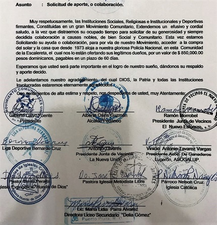 Comunitarios realizan colecta para evitar el desalojo a destacamento policial en comunidad de Puerto Plata