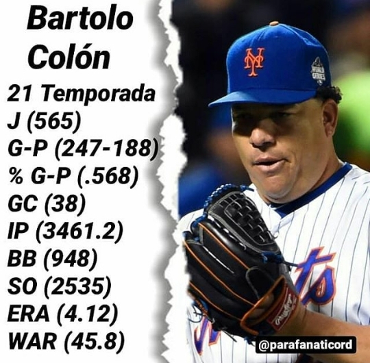 Lanzador puertoplateño Bartolo Colón hizo historia en Grandes Ligas con 552 aperturas en 21 temporadas