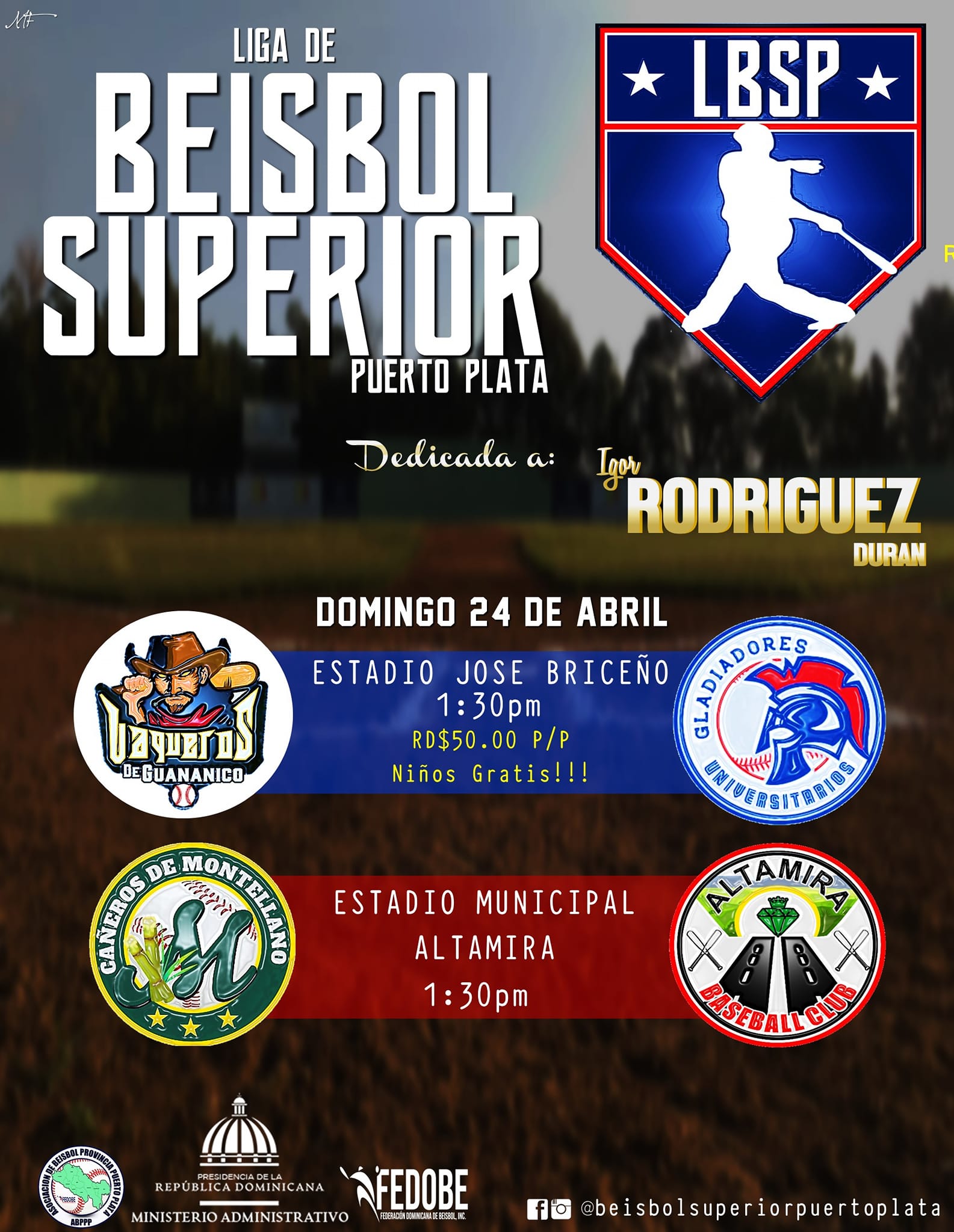 Con doble juego se reinicia este domingo Liga de Béisbol Superior de Puerto Plata