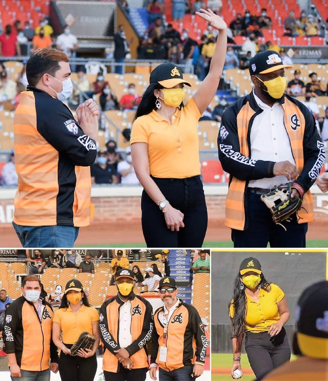 Famosa fiscal puertoplateña Yeni Berenice Reynoso realizó el lanzamiento de primera bola antes del juego de Águilas-Licey