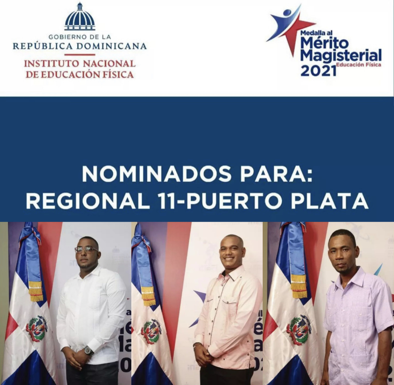 Tres profesores de Puerto Plata son nominados por el INEFI a la "Medalla al Mérito Magisterial en Educación Física 2021"