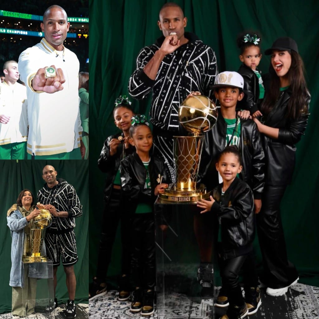     Puertoplateño Al Horford muestra junto a su familia anillo de campeón de la NBA   