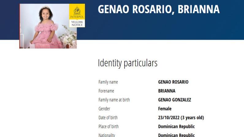 Nuevo giro en la investigación del caso de la niña Brianna Genao; Interpol emite alerta por desaparición