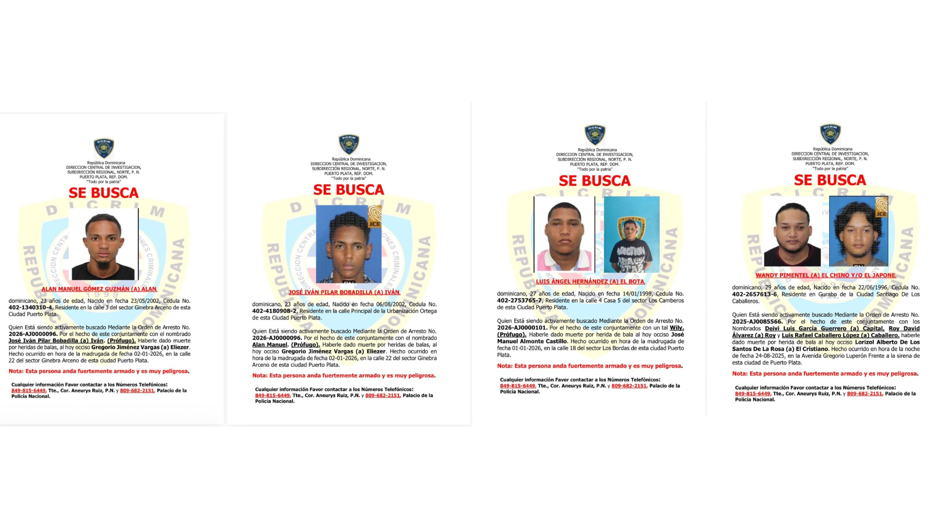       Policía activa búsqueda de 4 sujetos vinculados en muerte a tiros de 3 hombres en Puerto Plata  
